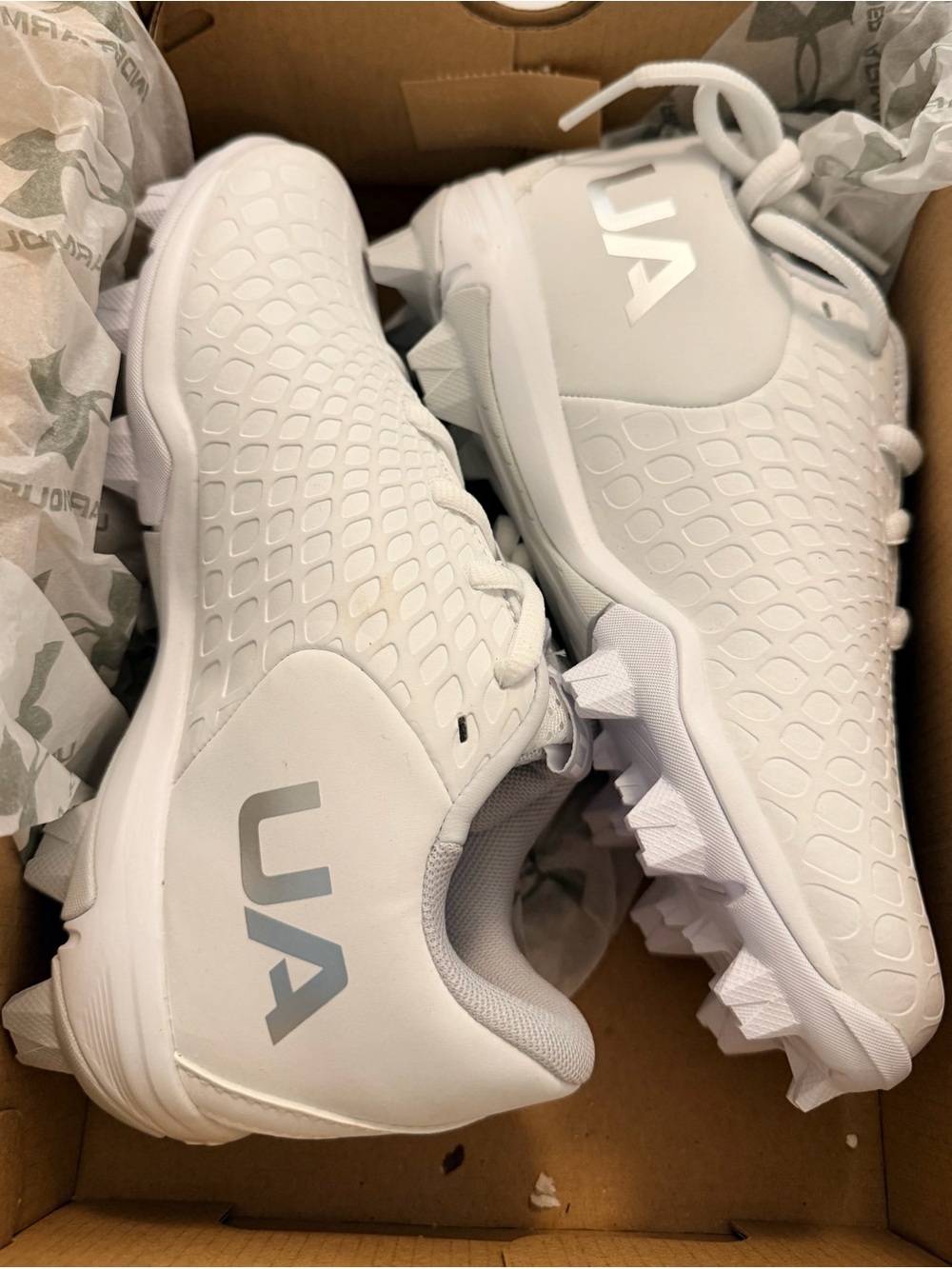 Under Armour White Kids Athletic Cleats with UA Logo